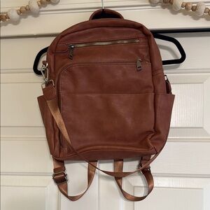 Classic Brown Faux Leather Backpack with Adjustable Straps